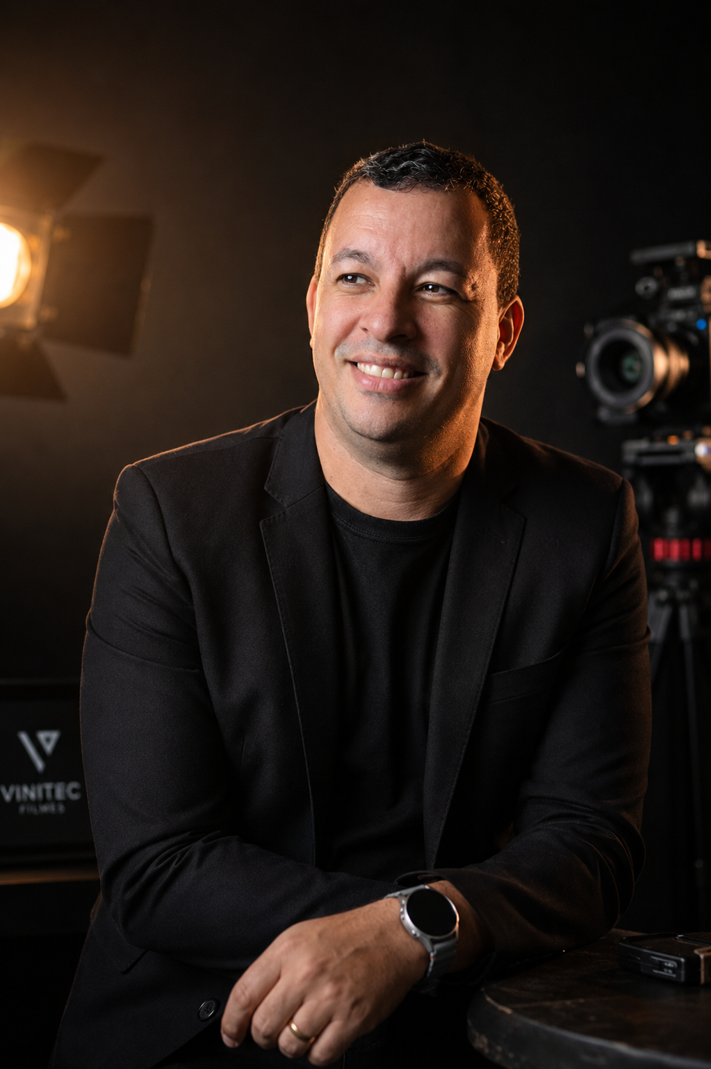 Retrato do profissional da Vinitec Filmes em um estúdio audiovisual